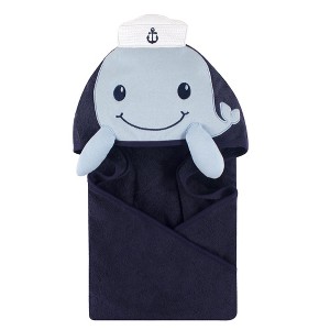 Little Treasure Baby Boy Cotton Animal Face Hooded Towel, Sailor Whale, One Size - 1 of 1