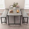 Garvee 3 Piece Dining Table Set, Kitchen Table and Benches for 4, Rectangular Dining Room Table Set with 2 Upholstered Benches for Small Space, Gray - 3 of 4
