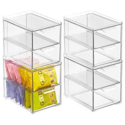 Mdesign Clarity Clear Plastic Stackable Kitchen Storage Organizer With  Drawer - 7 X 14 X 8, 4 Pack : Target