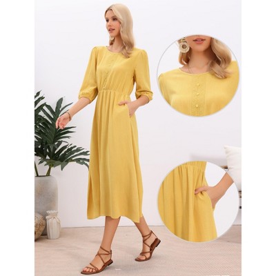 Женские платья INSPIRE CHIC Women's Boho Crochet Panel 3/4 Sleeve Casual Beach Maxi Dresses Medium Yellow — фото 2
