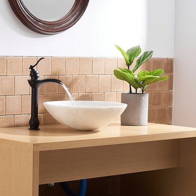 Matte Black Tall Vessel Sink Faucet with Waterfall Spout and Drain Assembly