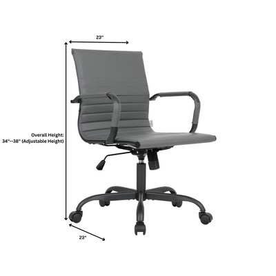 Gray Faux Leather Swivel Executive Office Chair with Metal Frame