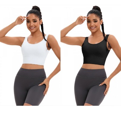 INSPIRE CHIC 2 Pcs Women's Full Coverage Deep V-Back Workout Fixed Cup Comfort Sports Bras