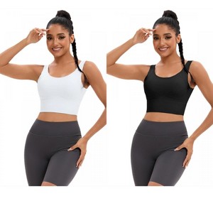 INSPIRE CHIC 2 Pcs Women's Full Coverage Deep V-Back Workout Fixed Cup Comfort Sports Bras - 1 of 4