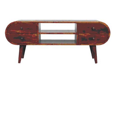 CAVINAS Mid-Century Modern Wooden TV Stand with 2 Drawers and Open Shelf Vintage Style Media Console for Living Room
