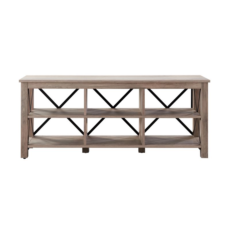 58" Open Back TV Stand in Gray Oak Wood with Metal Black Accents - Henn&Hart, 3 of 9