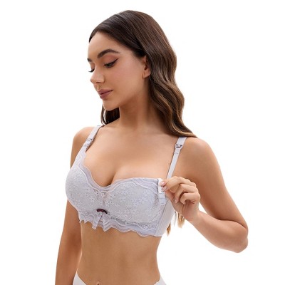 INSPIRE CHIC Women's Nursing Bra Lace V Neck Wirefree Light and Breathable Maternity Bralette