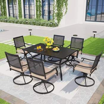 7pc Outdoor Dining Set with Swivel Chairs & Metal Table with Umbrella Hole - Captiva Designs