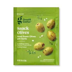 Pitted Green Olives with Garlic Snack Pouch - 1.05oz - Good & Gather™ - 1 of 3