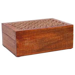 Mela Artisans Trellis Wooden Handcrafted Box with Hinged Lid- Medium, Medium Polish Finish - 1 of 4
