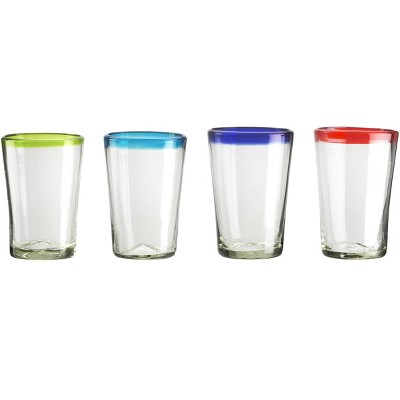Amici Home Authentic Mexican Handmade Baja Hiball Glass, 19oz, Assorted Set of 4
