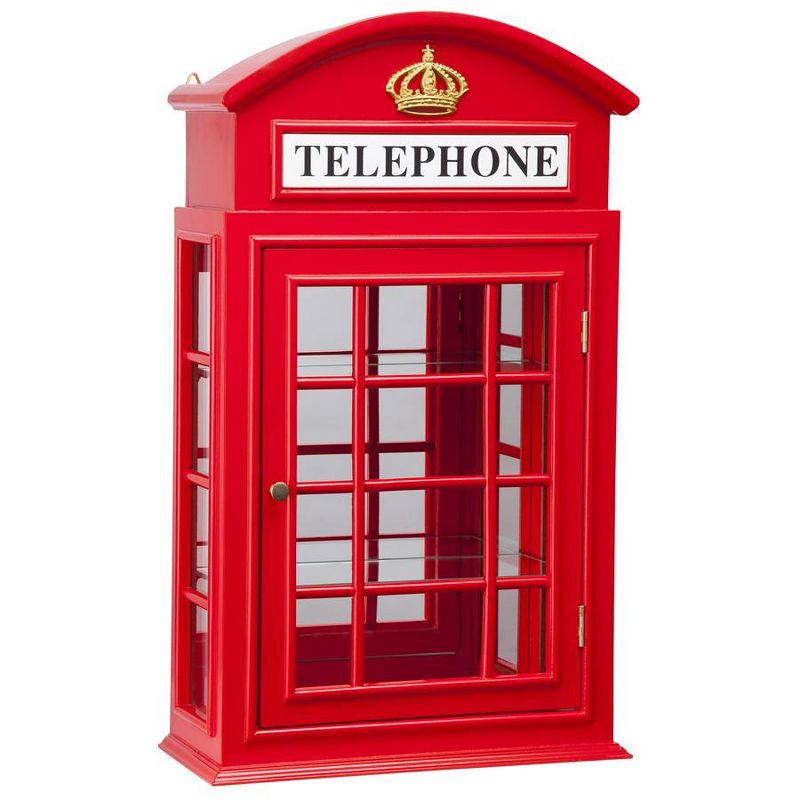 Design Toscano Piccadilly Circus British Telephone Booth Wall Curio Cabinet, 1 of 7