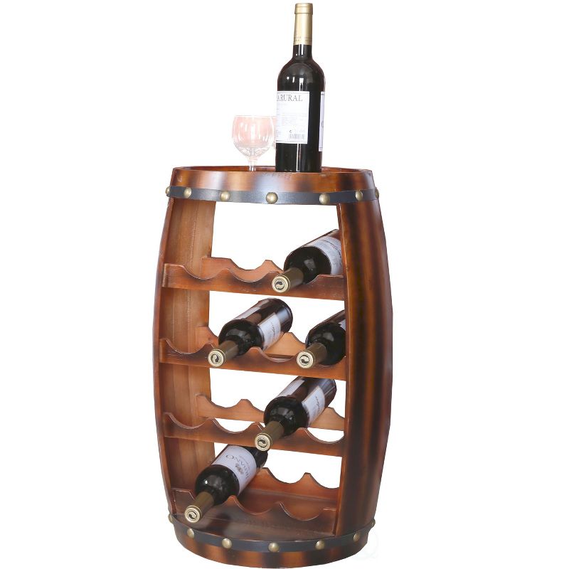 Vintiquewise Wooden Barrel Shaped 14 Bottle Wine Rack, 1 of 10