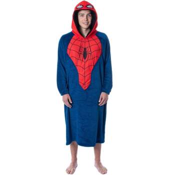 Marvel Mens' Spider-Man Logo Hooded Costume Pullover Pajama Outfit Blue