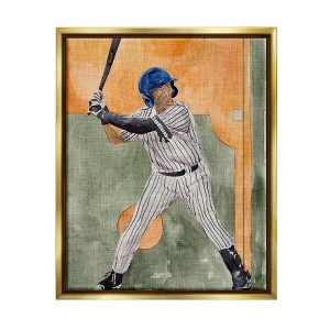 Wall Art by Melissa Wang Playing Baseball Athletic Painting Gold Framed Kids' Floater Canvas - Stupell Industries: Multicolor Sports Digital Art - 1 of 4