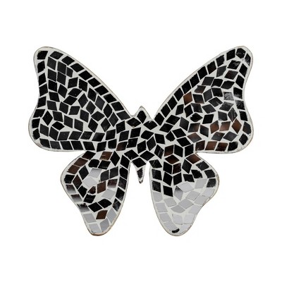 Sagebrook Home Wooden Butterfly Decor - Contemporary White Mosaic Glass Butterfly Statue for Home or Office Decorative Accent
