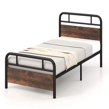 Costway Metal Platform Bed Frame Industrial Headboard Mattress Foundation