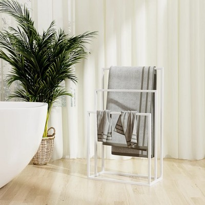 vidaXL Freestanding Towel Rack White 18.9 in.x9.4 in.x31.1 in. Iron