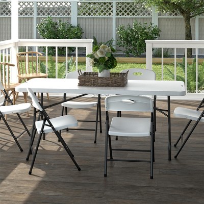 6-Foot White Resin Folding Banquet Table with Steel Frame