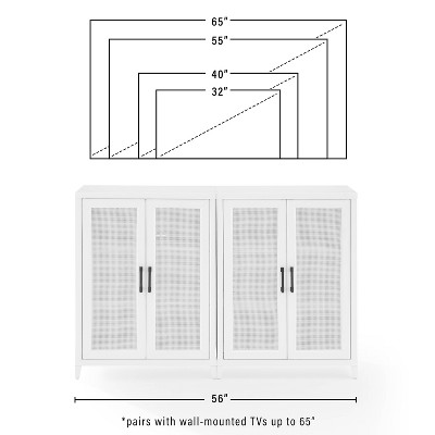 White Freestanding Media Storage Cabinet Set with Poly Rattan Mesh Doors