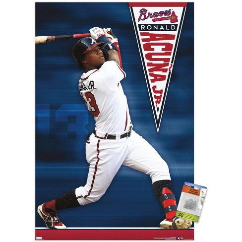 Trends International MLB Atlanta Braves - Ronald Acuña Jr 20 Unframed Wall  Poster Print Clear Push Pins Bundle 22.375 x 34
