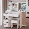 VYNXARIA 37" Middle Size Left Drawer Desktop Vanity Table&Cushioned Stool,Extra Large Right sliding mirror,Suitable For Large Space,White - 4 of 4