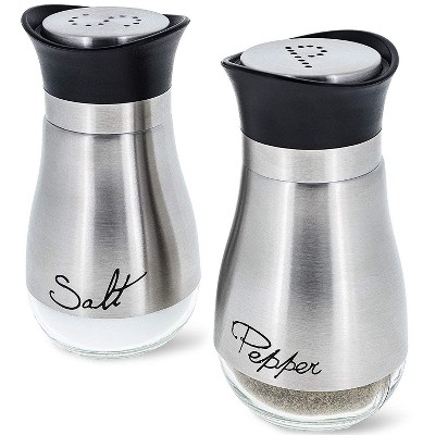 Juvale 2 Piece Metal Salt and Pepper Shakers, 4oz Stainless Steel and Glass Sets, Silver