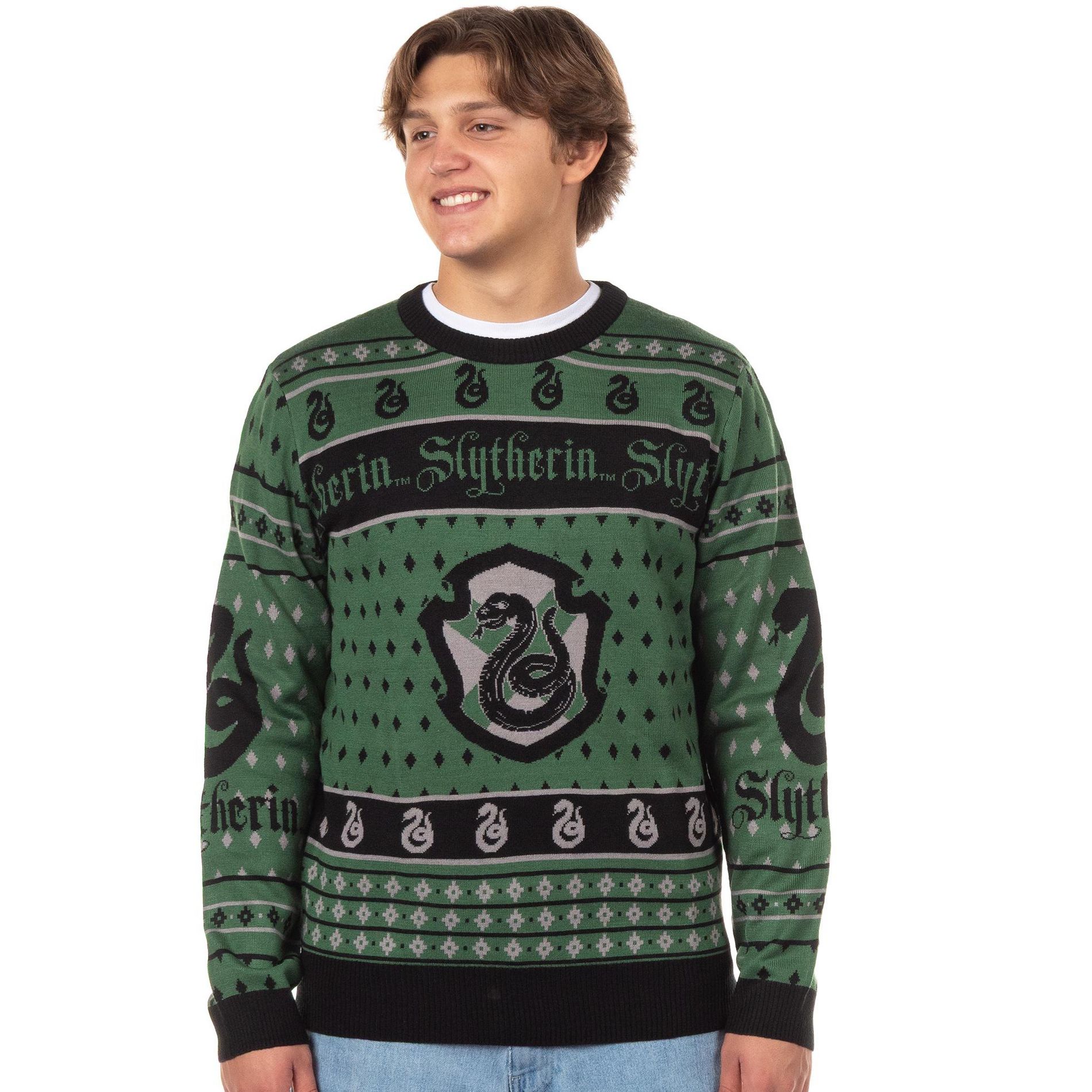 Seven Times Six Harry Potter Sweater Men's Hogwarts House Crests Logo Ugly Christmas Sweater