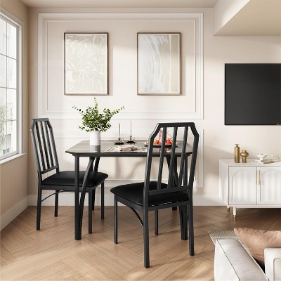 Kitchen Dining Table Set with Glass Top, Chamfer Design & Cushioned Chairs, Space-Saving Small Dining Set for Apartment