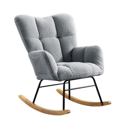 Vynxaria 27.1 Inch Teddy Fabric Accent Chairs, Olive Green Rocking Chairs with Armrests, Ideal for Bedroom and Living Room