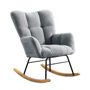 Vynxaria 27.1 Inch Teddy Fabric Accent Chairs, Olive Green Rocking Chairs with Armrests, Ideal for Bedroom and Living Room - 1 of 4