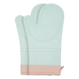 REGALWOVEN Heat Resistant Silicone Thick Cotton Lining Oven Mitts 13 x 7.5 Inch 2 Pcs - 1 of 4