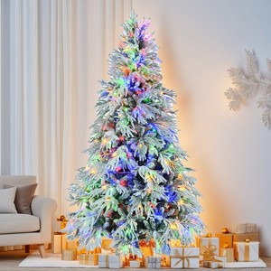 Resenkos 7.5FT Pre-Lit Spruce Snow Flocked Christmas Tree, Artificial Hinged Xmas Tree with 350 Multi-Color LED Lights White - 1 of 4