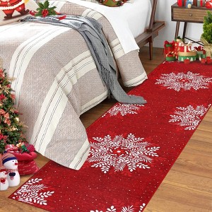 Washable Rug Christmas Rug for Living Room Non-Slip Snowflakes Floor Cover Low Pile  Foldable Green Christmas Rugs - 1 of 4