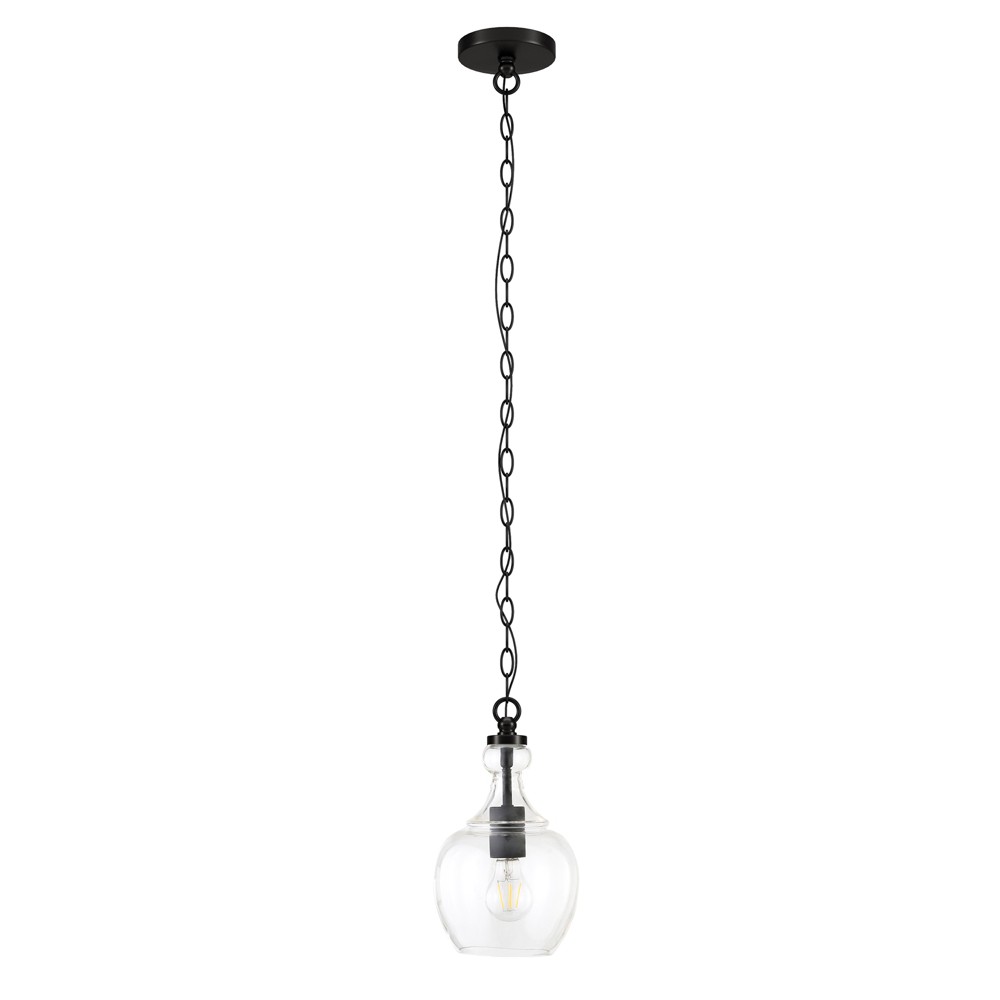 Photos - Chandelier / Lamp Hampton & Thyme 7" Wide Pendant with Glass Shade Blackened Bronze/Clear