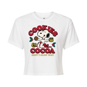 Women's - Peanuts - Cookies And Cocoa Cropped Graphic T-Shirt - 1 of 4