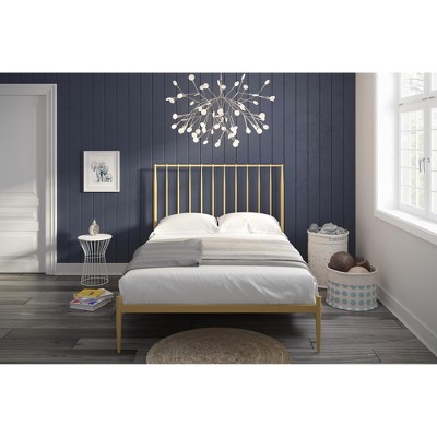 Giulia Gold Queen Metal Platform Bed with Vertical Slat Headboard