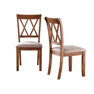 Buylateral Set of 2 Roma Cross Back Dining Chairs Driftwood: Upholstered Linen, Rubberwood Frame, No Assembly Required