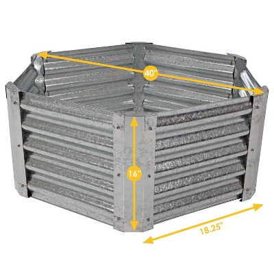 40" Hexagon Silver Galvanized Steel Raised Garden Bed