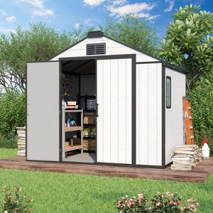 EROMMY 8 Ft. W X 6 Ft. D Durable Resin Outdoor Storage Shed With Floor For Garden Patio Furniture And Tools - 1 of 4