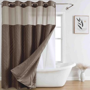 BAGOKIE 71"x74" Boho Tufted Chevron Stripes Hookless Shower Curtain - 1 of 4