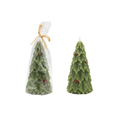 Storied Home Unscented Tree Shaped Candle with Holly, Green and Red