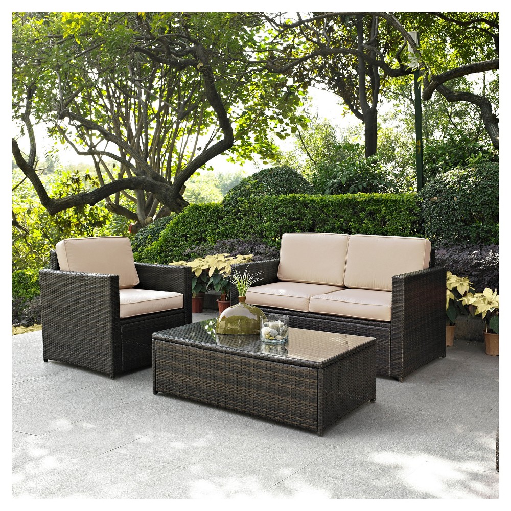 Photos - Garden Furniture Crosley Palm Harbor 3pc All-Weather Wicker Patio Seating Set - Sand  