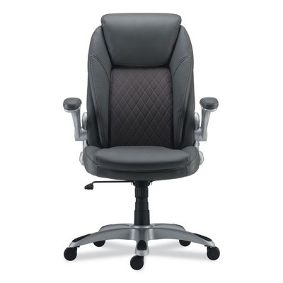 Gray Leather Adjustable Task Chair with Padded Arms