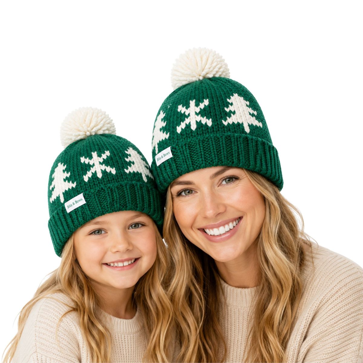 Bits & Bows Unisex Evergreen Bobble Hat, Green/Ivory - thumbnail 4