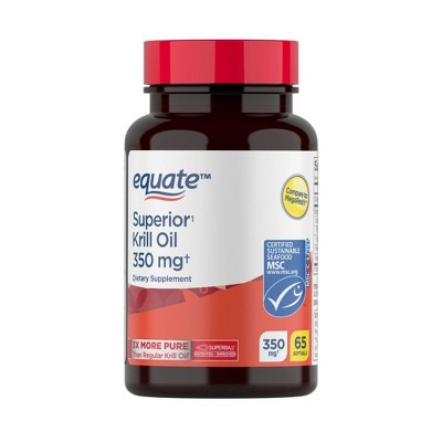 Equate Krill Oil Dietary Supplement, 350 mg, 65 Count - 3x More Pure, Easy Absorption, No Fishy Aftertaste
