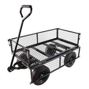 VisioGear Portable Folding Beach Wagons with Wheels, Portable Carts with Adjustable Handle, Black, 37"*19.48"*40.15" - 1 of 4