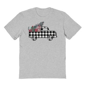 Rerun Island Men's Plaid Christmas Truck Short Sleeve Graphic Cotton T-shirt - 1 of 1