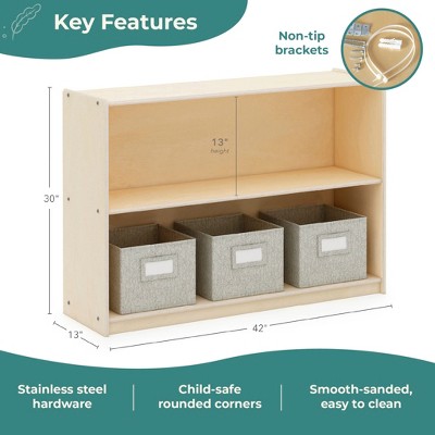 Guidecraft EdQ 2-Shelf Open Storage 30": Kids' Low Wooden Bookshelf, Classroom and Playroom Furniture with Book and Toy Bins