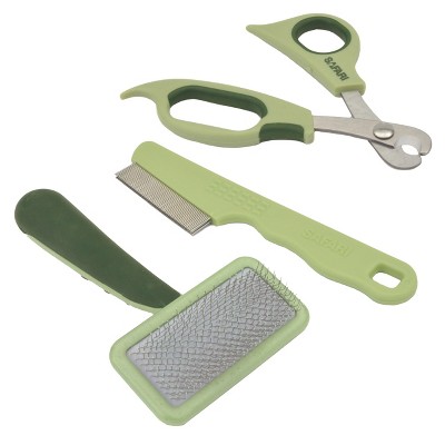 Safari by Coastal Pet Dog Grooming Bundle - Dog Double Row Flea Comb, Deluxe Dog Nail Trimmer & Soft Slicker Dog Brush